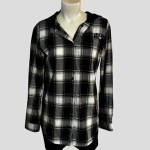 Fox Racing Black & White Check Long Sleeve Button Up Hooded Shirt